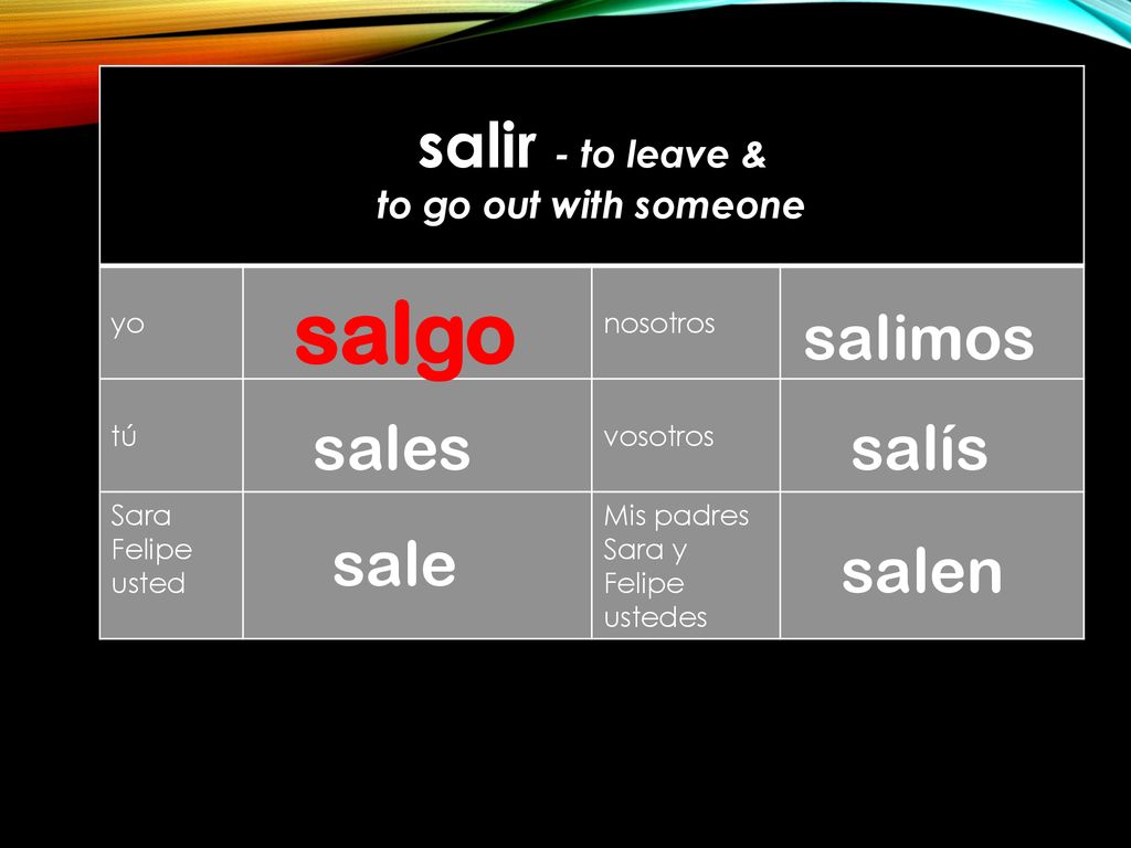 salgo salir - to leave & salimos sales salís sale salen