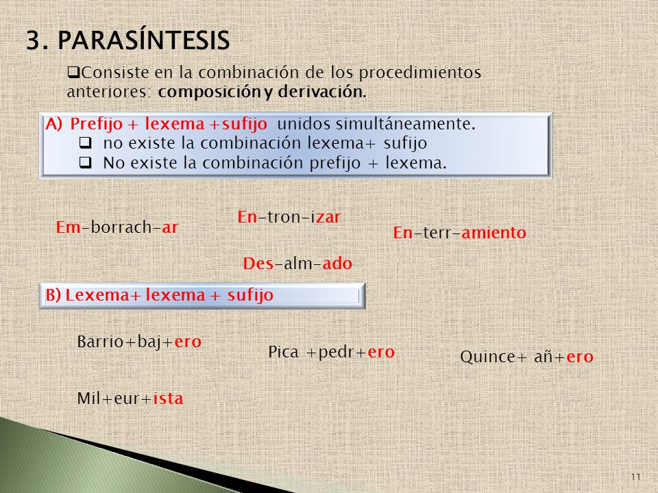 3. PARASÍNTESIS Consiste en la combinación de los procedimientos anteriores: composición y derivación.