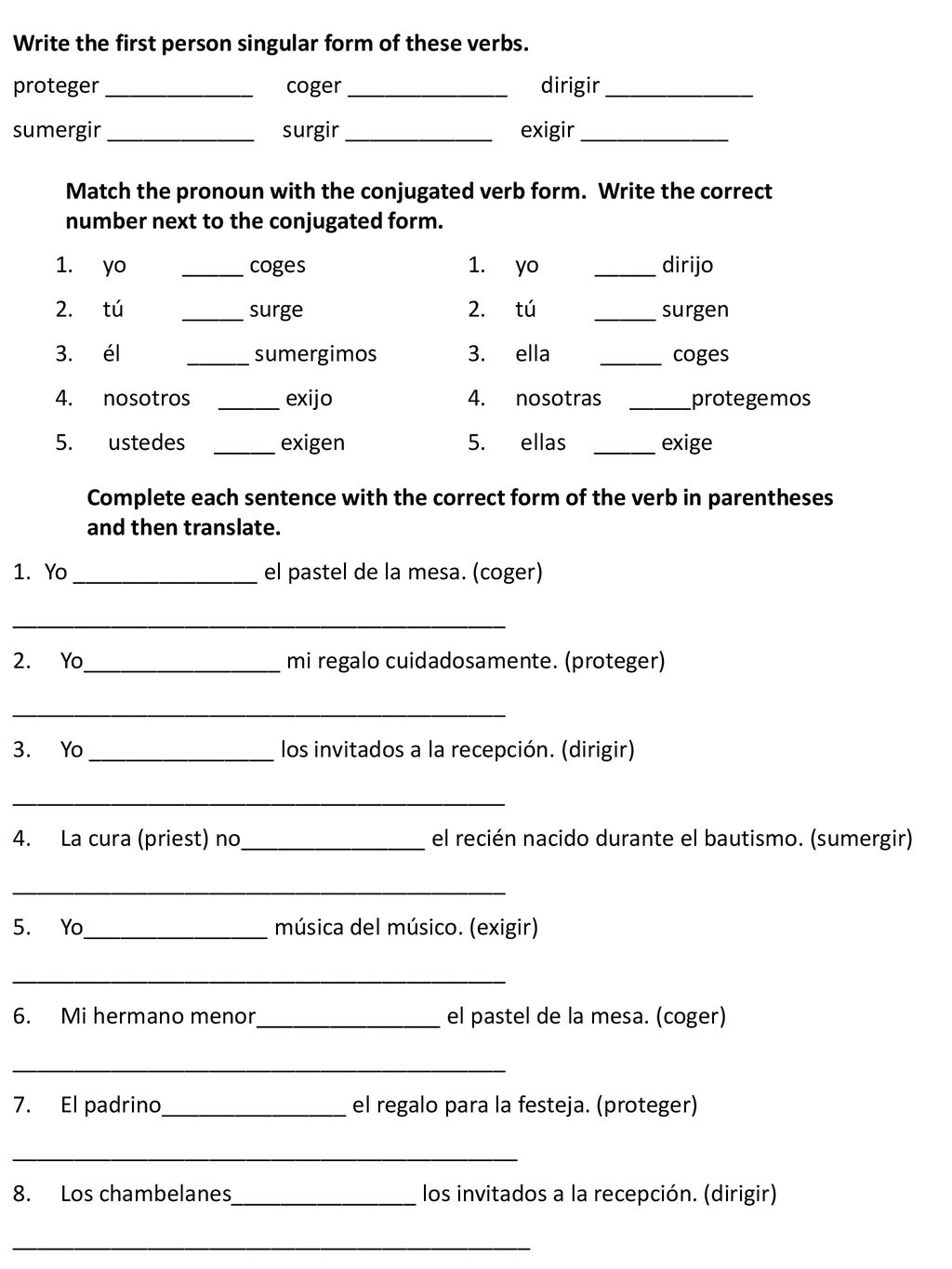 Write the first person singular form of these verbs.