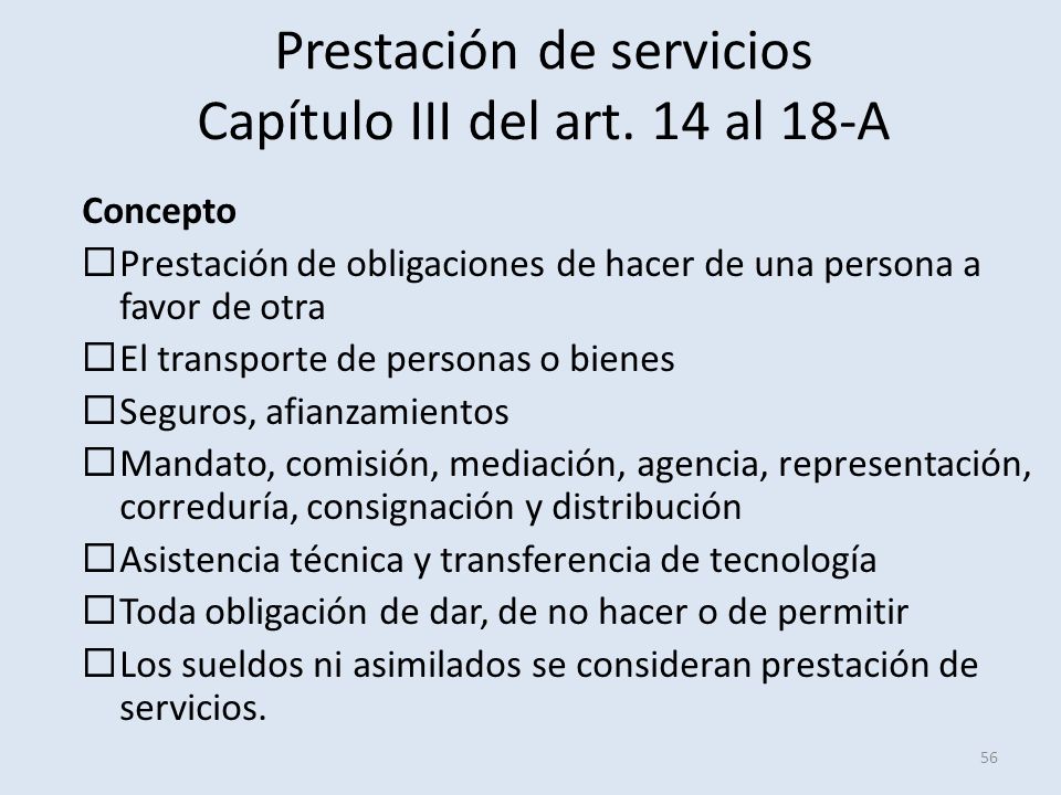 Prestación de servicios Capítulo III del art. 14 al 18-A