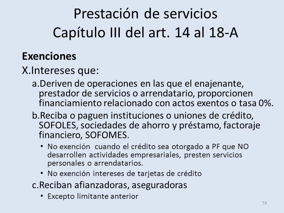 Prestación de servicios Capítulo III del art. 14 al 18-A