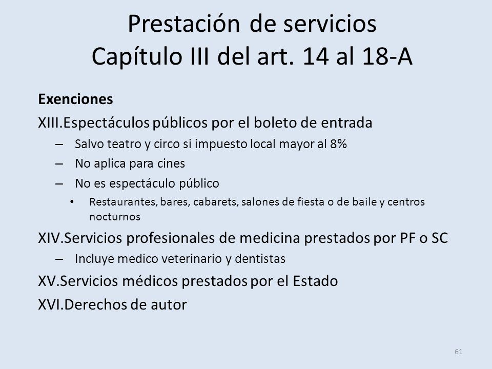 Prestación de servicios Capítulo III del art. 14 al 18-A