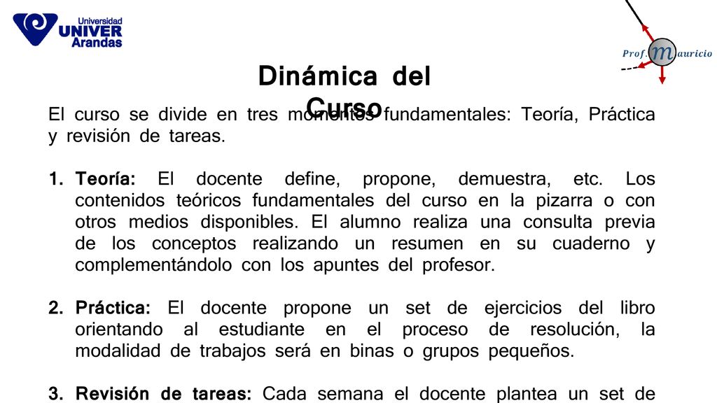 Dinámica del Curso El curso se divide en tres momentos fundamentales: Teoría, Práctica y revisión de tareas.