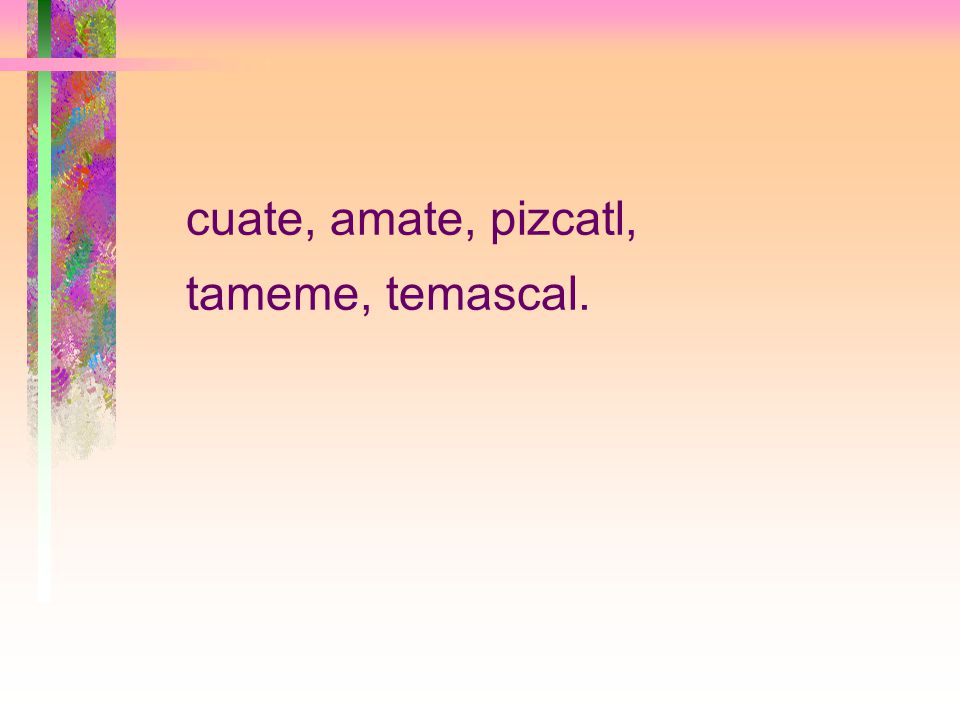 cuate, amate, pizcatl, tameme, temascal.