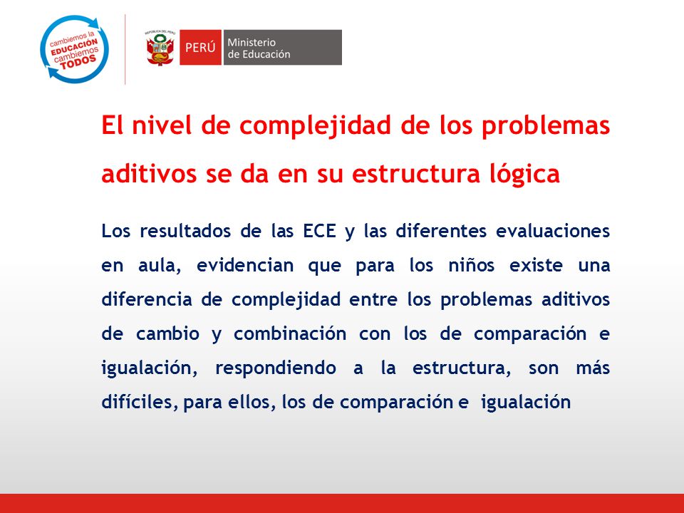 El nivel de complejidad de los problemas aditivos se da en su estructura lógica