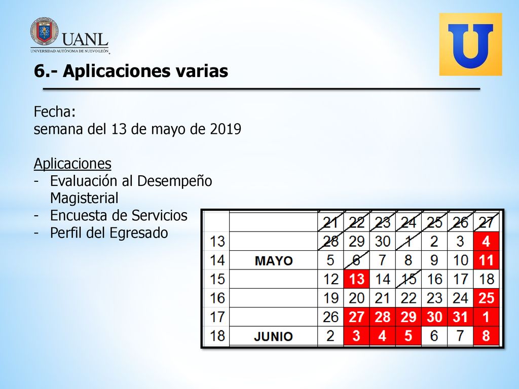 6.- Aplicaciones varias Fecha: semana del 13 de mayo de 2019
