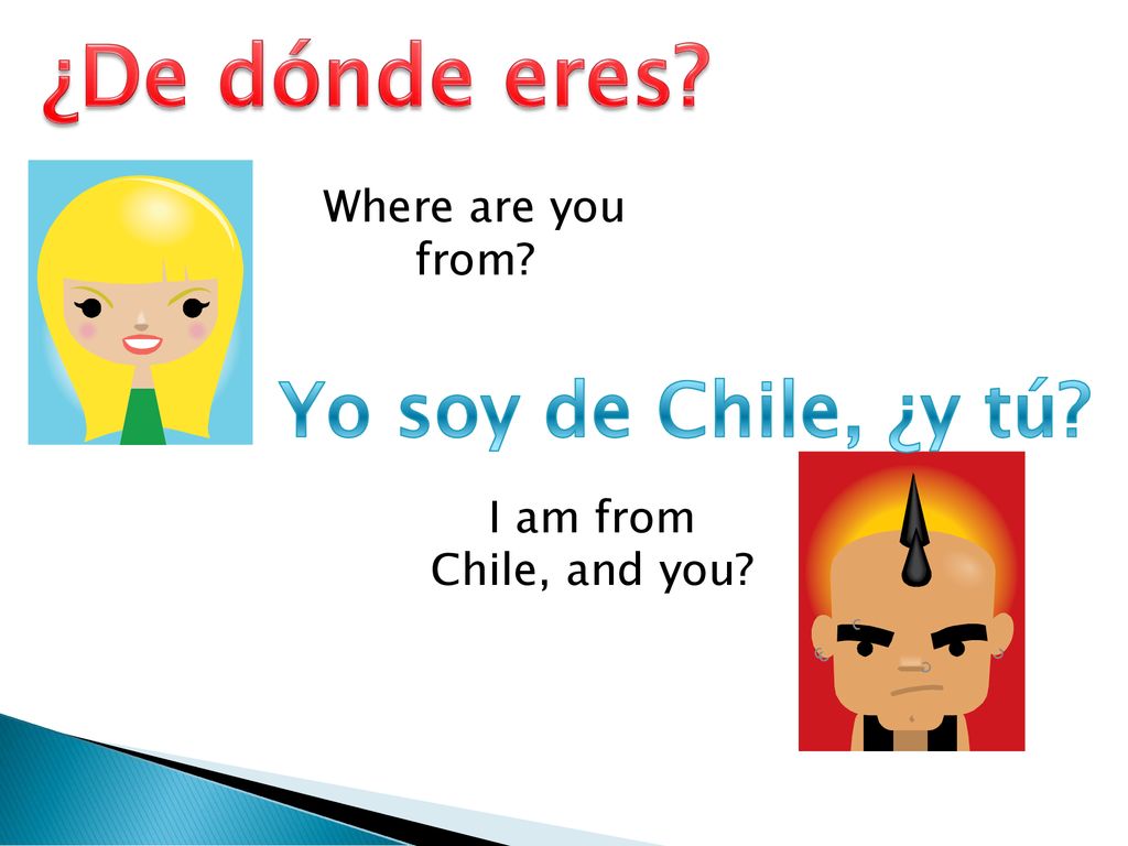 ¿De dónde eres Yo soy de Chile, ¿y tú Where are you from