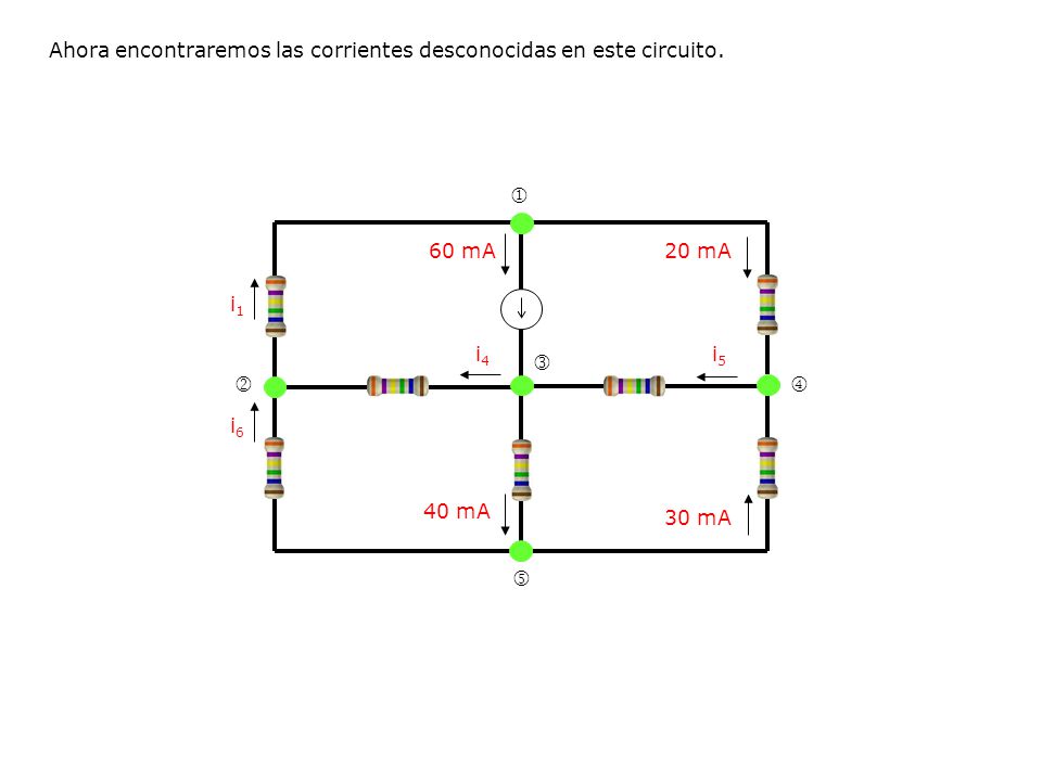 Ahora encontraremos las corrientes desconocidas en este circuito.