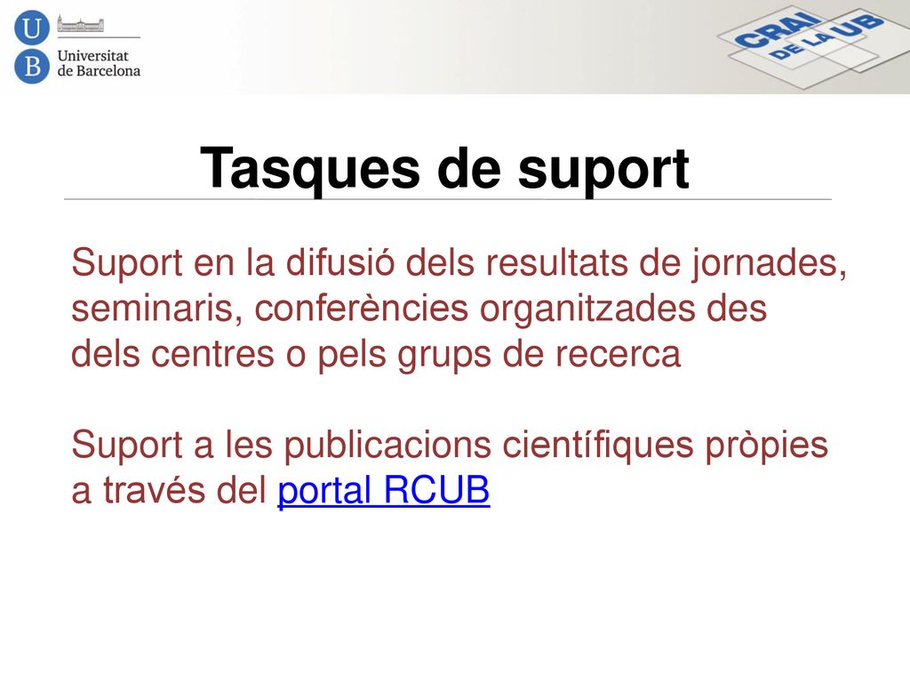 Tasques de suport Suport en la difusió dels resultats de jornades,
