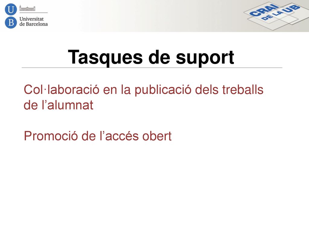 Tasques de suport Col·laboració en la publicació dels treballs