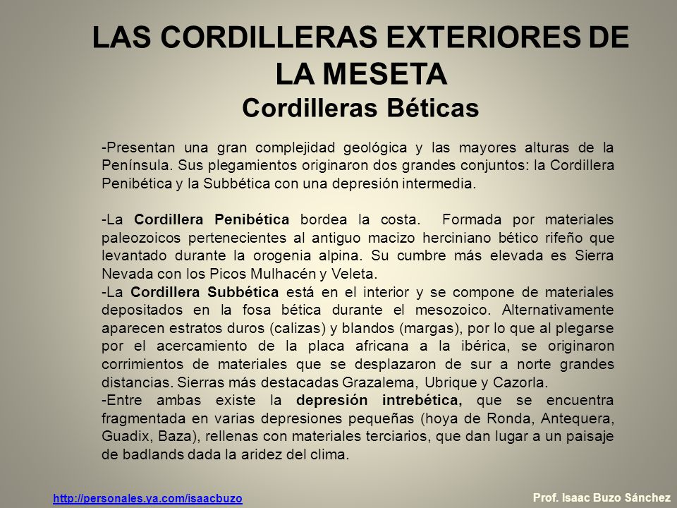 LAS CORDILLERAS EXTERIORES DE LA MESETA Cordilleras Béticas