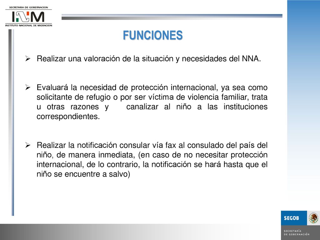 FUNCIONES Realizar una valoración de la situación y necesidades del NNA.