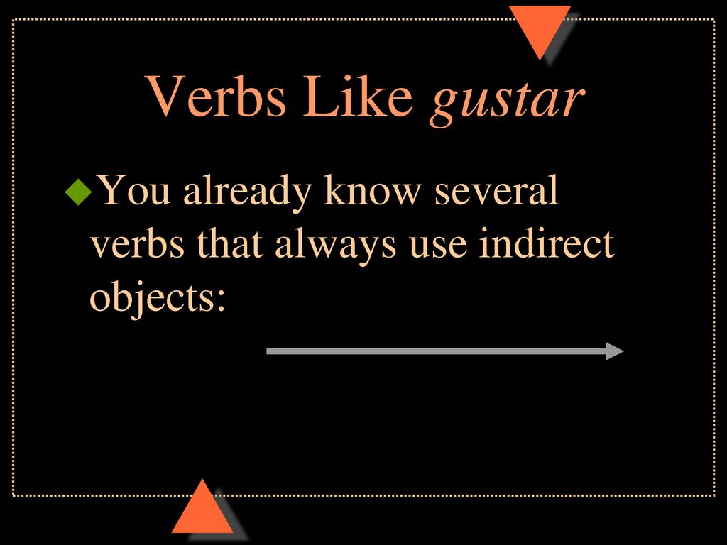Verbs Like gustar You already know several verbs that always use indirect objects: