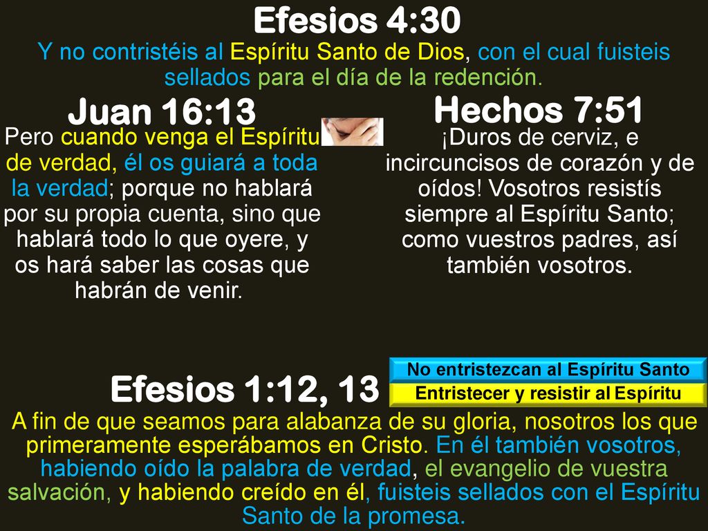 No entristezcan al Espíritu Santo Entristecer y resistir al Espíritu