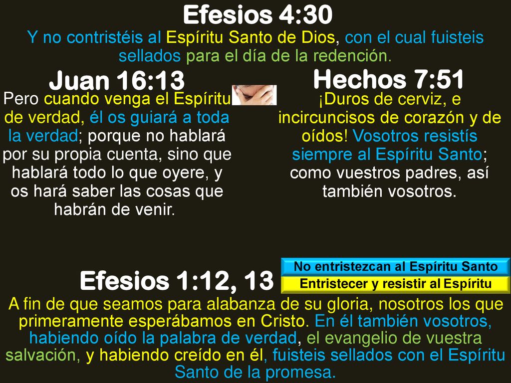 No entristezcan al Espíritu Santo Entristecer y resistir al Espíritu