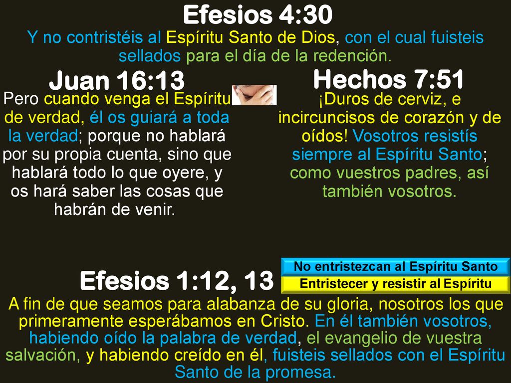 No entristezcan al Espíritu Santo Entristecer y resistir al Espíritu