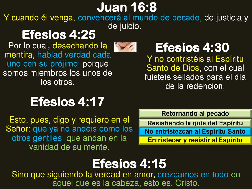 Juan 16:8 Efesios 4:25 Efesios 4:30 Efesios 4:17 Efesios 4:15