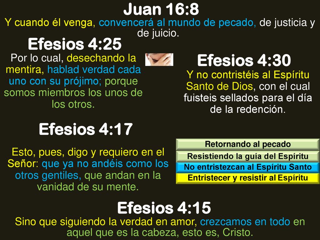 Juan 16:8 Efesios 4:25 Efesios 4:30 Efesios 4:17 Efesios 4:15