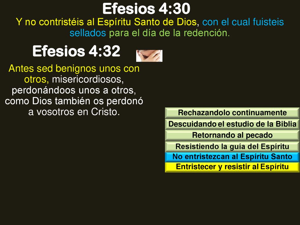 Efesios 4:30 Y no contristéis al Espíritu Santo de Dios, con el cual fuisteis sellados para el día de la redención.