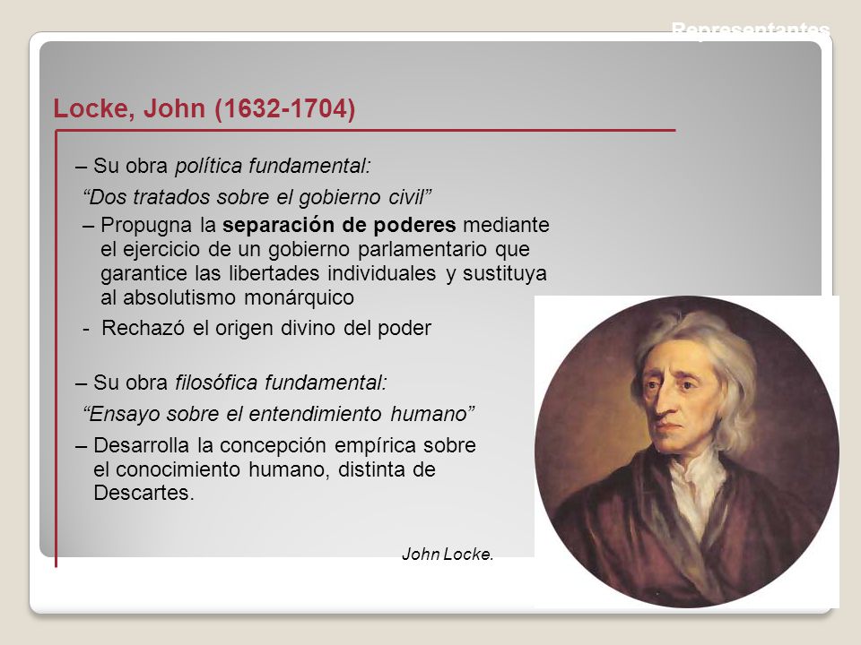 Locke, John ( ) Representantes – Su obra política fundamental: