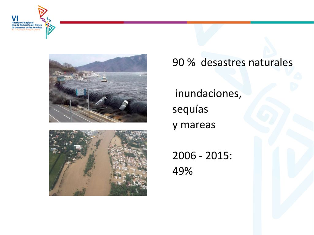 90 % desastres naturales inundaciones, sequías y mareas : 49%