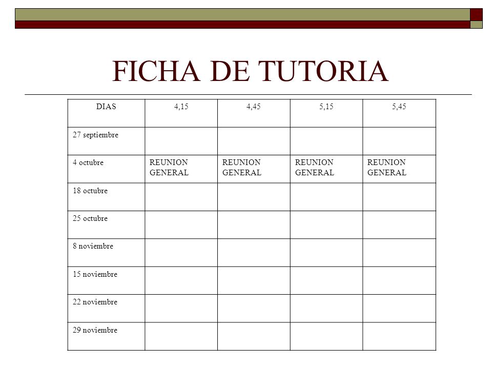 FICHA DE TUTORIA DIAS 4,15 4,45 5,15 5,45 27 septiembre 4 octubre