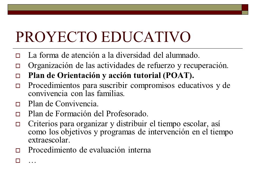 PROYECTO EDUCATIVO La forma de atención a la diversidad del alumnado.