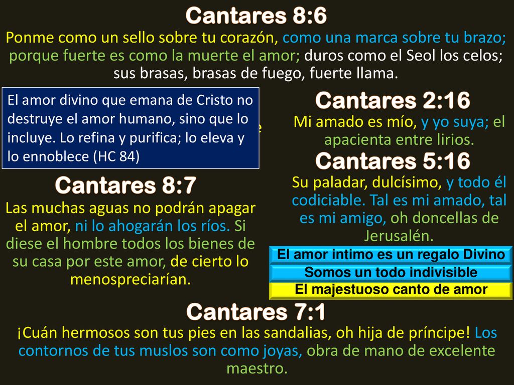 Cantares 8:6 Cantares 2:16 Cantares 1:13 Cantares 5:16 Cantares 8:7