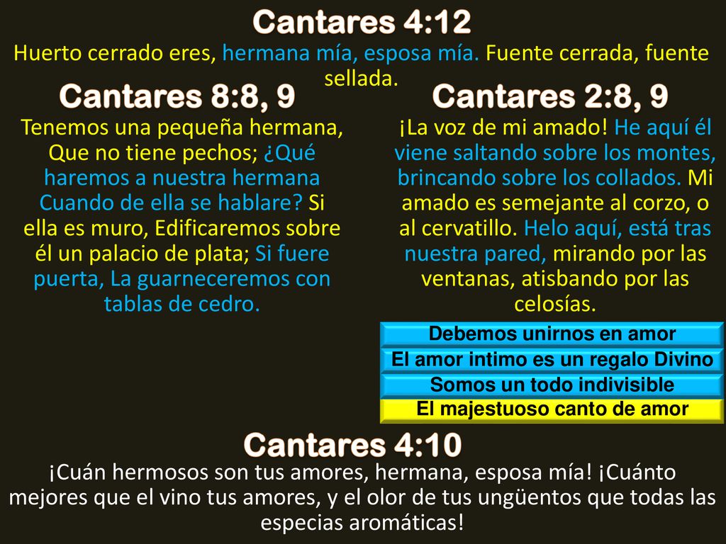 Cantares 4:12 Cantares 8:8, 9 Cantares 2:8, 9 Cantares 4:10