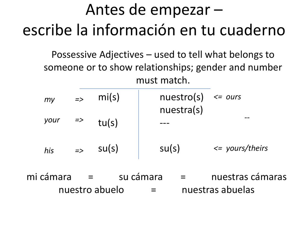 Antes de empezar – escribe la información en tu cuaderno