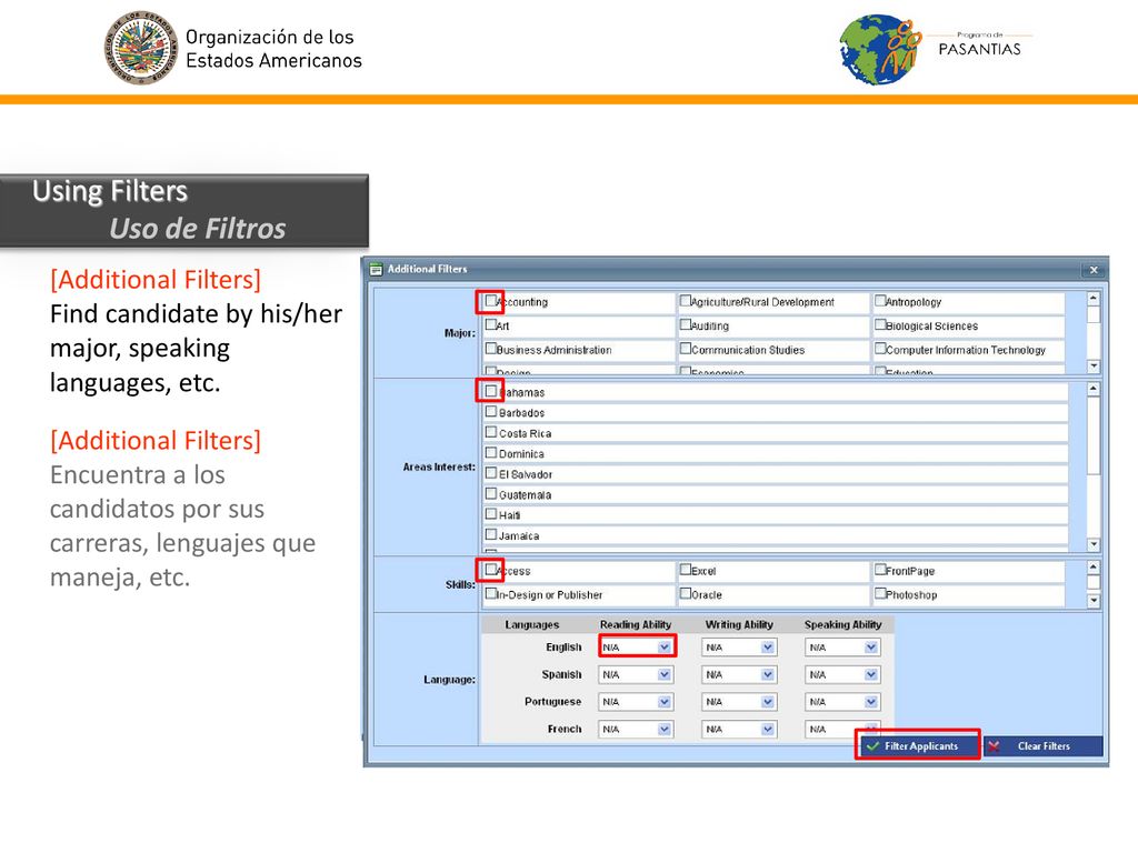 Using Filters Uso de Filtros [Additional Filters]