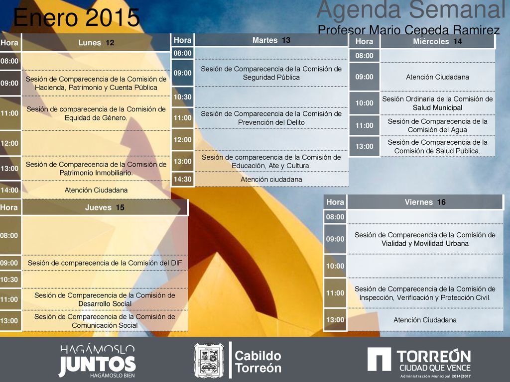 Agenda Semanal Enero 2015 Profesor Mario Cepeda Ramirez Cabildo