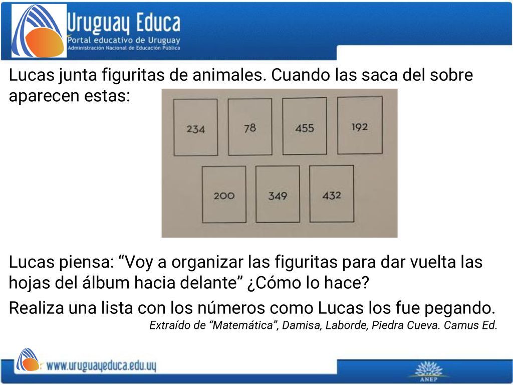Realiza una lista con los números como Lucas los fue pegando.