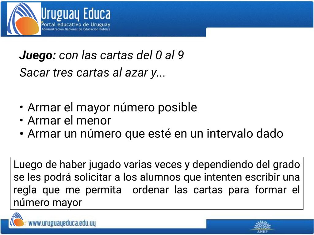 Juego: con las cartas del 0 al 9 Sacar tres cartas al azar y...