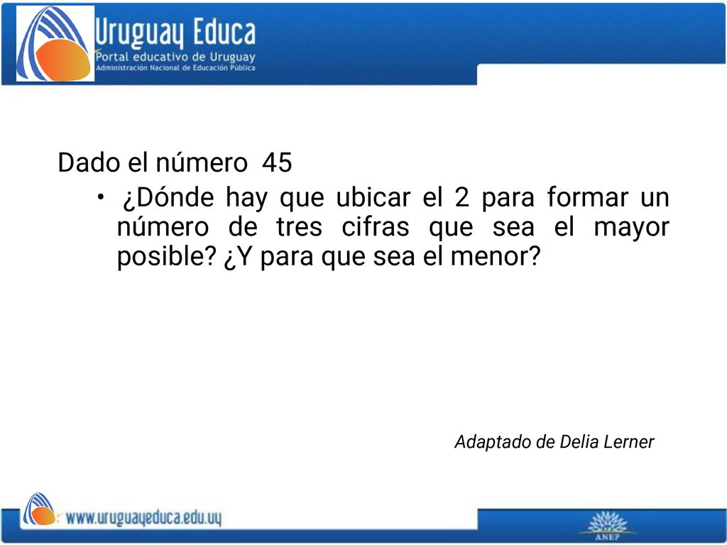 Dado el número 45 ¿Dónde hay que ubicar el 2 para formar un número de tres cifras que sea el mayor posible ¿Y para que sea el menor