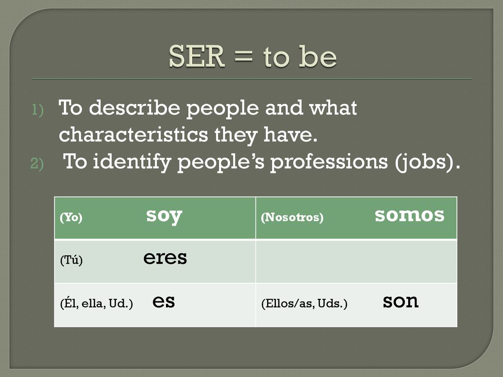 SER = to be To describe people and what characteristics they have.