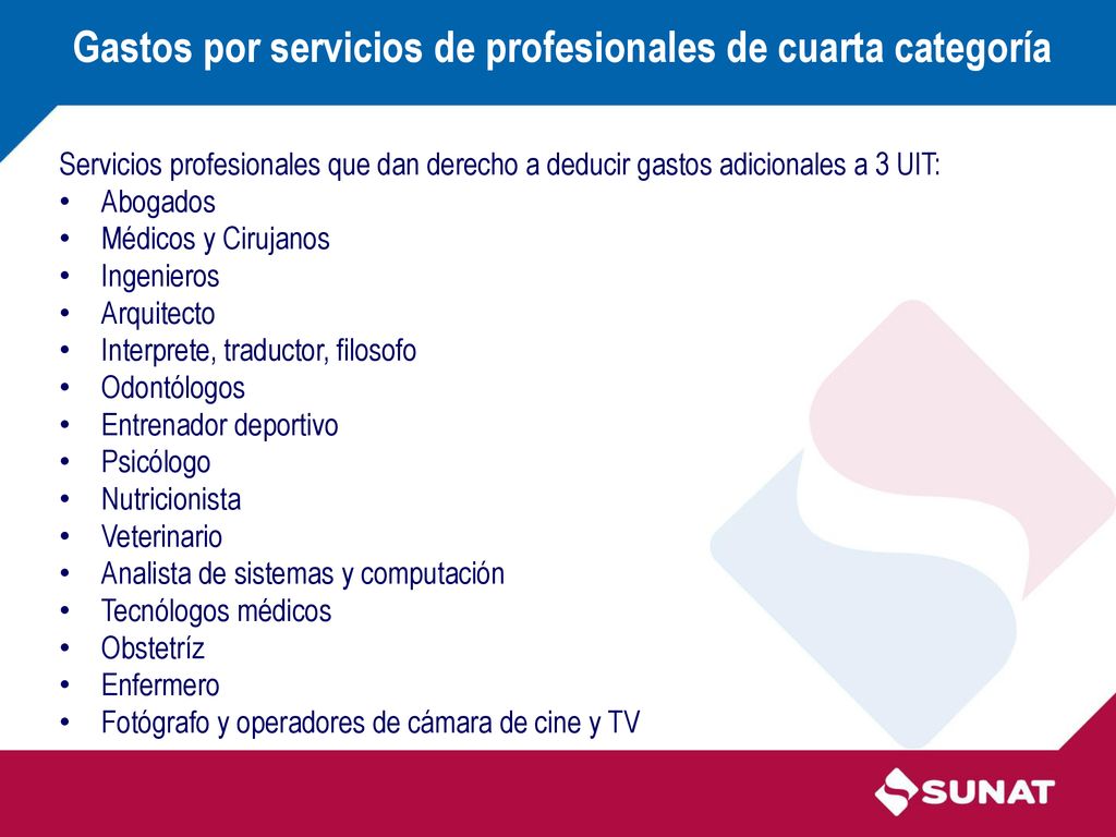 Gastos por servicios de profesionales de cuarta categoría