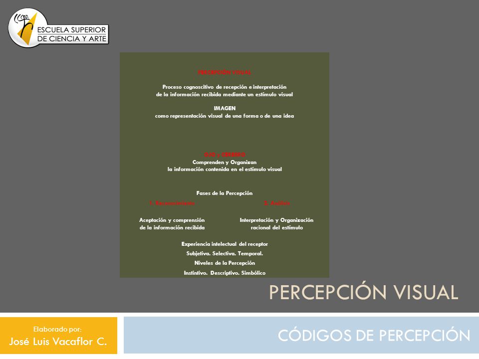 Percepción visual CÓDIGOS DE PERCEPCIÓN José Luis Vacaflor C.