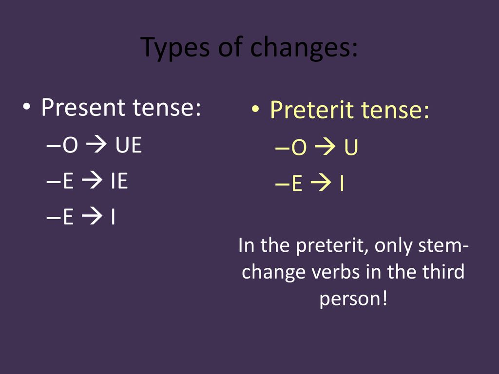 In the preterit, only stem-change verbs in the third person!