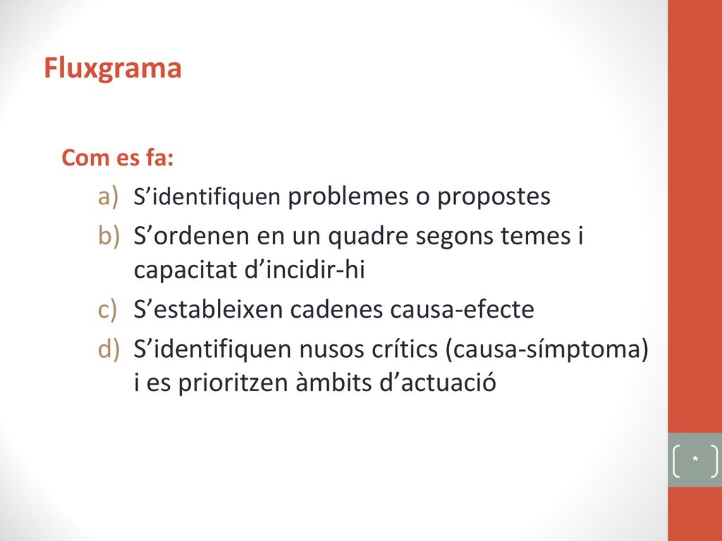 Fluxgrama S’ordenen en un quadre segons temes i capacitat d’incidir-hi