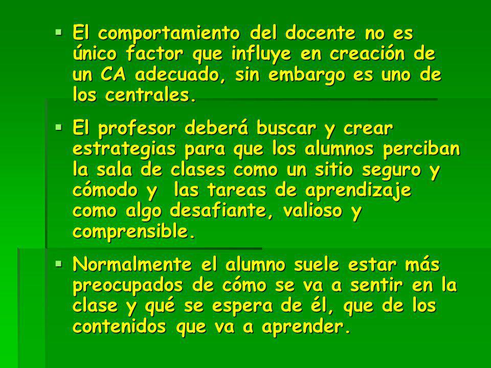 El comportamiento del docente no es único factor que influye en creación de un CA adecuado, sin embargo es uno de los centrales.