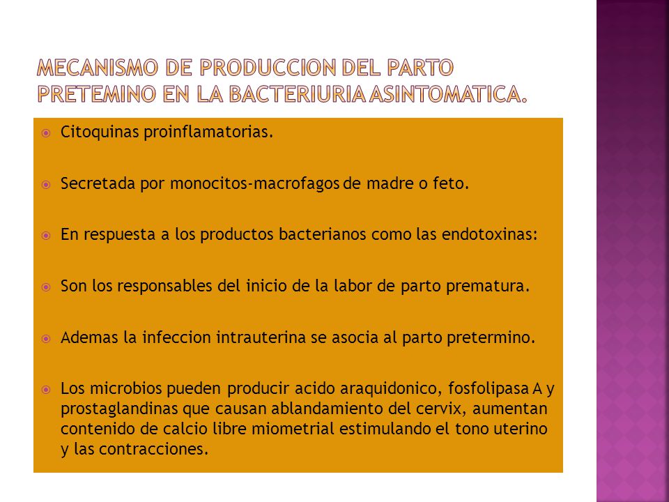 MECANISMO DE PRODUCCION DEL PARTO PRETEMINO EN LA BACTERIURIA ASINTOMATICA.