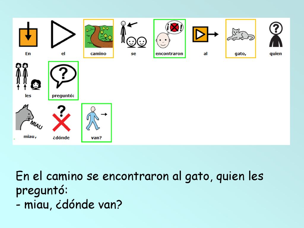 En el camino se encontraron al gato, quien les preguntó: