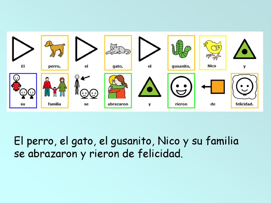 El perro, el gato, el gusanito, Nico y su familia se abrazaron y rieron de felicidad.