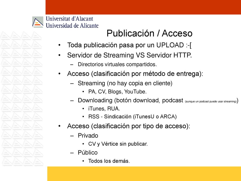 Publicación / Acceso Toda publicación pasa por un UPLOAD :-[