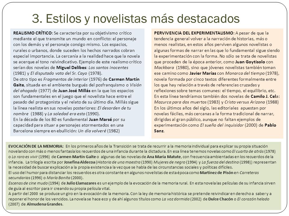 3. Estilos y novelistas más destacados