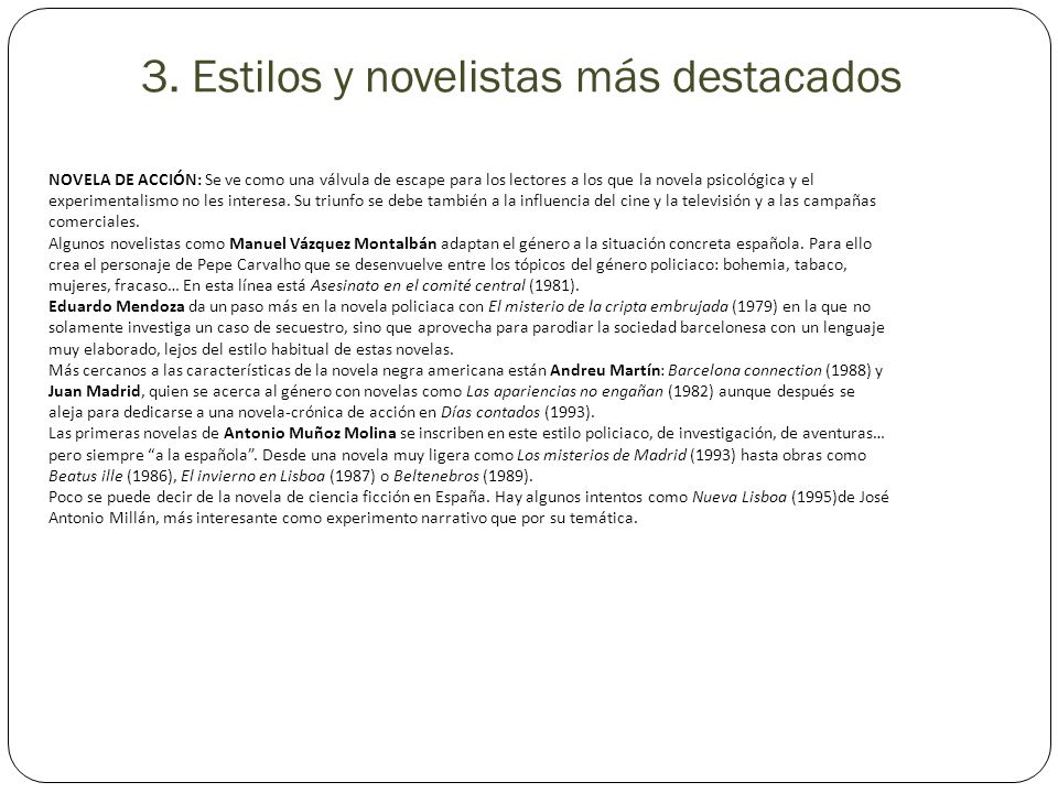 3. Estilos y novelistas más destacados