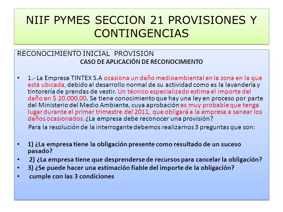 NIIF PYMES SECCION 21 PROVISIONES Y CONTINGENCIAS