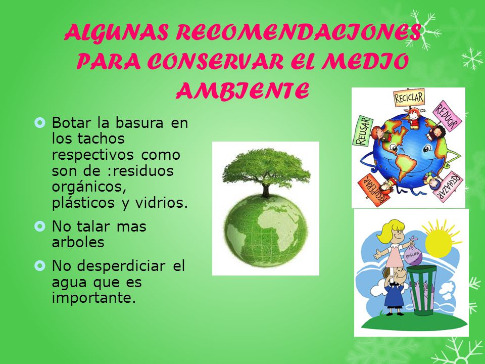 ALGUNAS RECOMENDACIONES PARA CONSERVAR EL MEDIO AMBIENTE