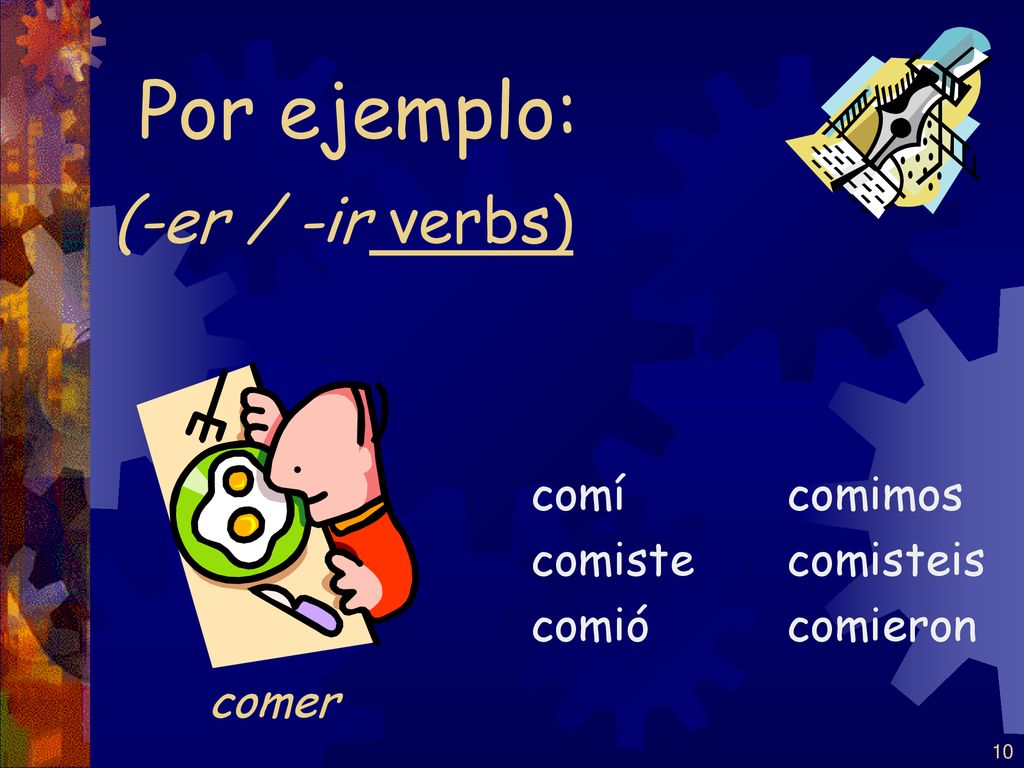 Por ejemplo: (-er / -ir verbs) comer comí comiste comió comimos